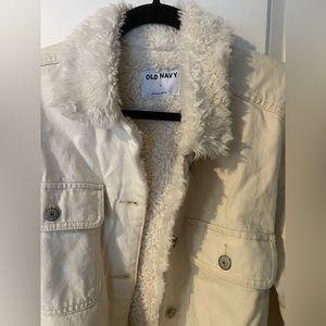 White Denim Sherpa Lined Jacket